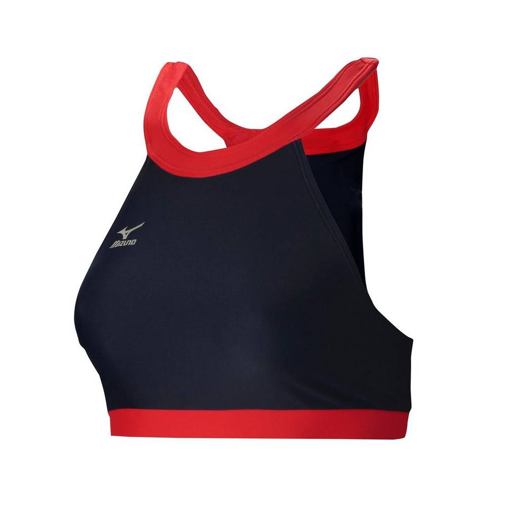 Womens Mizuno Odyssey High Neck Sports Bra Navy/Red Philippines (RMUOHF217)